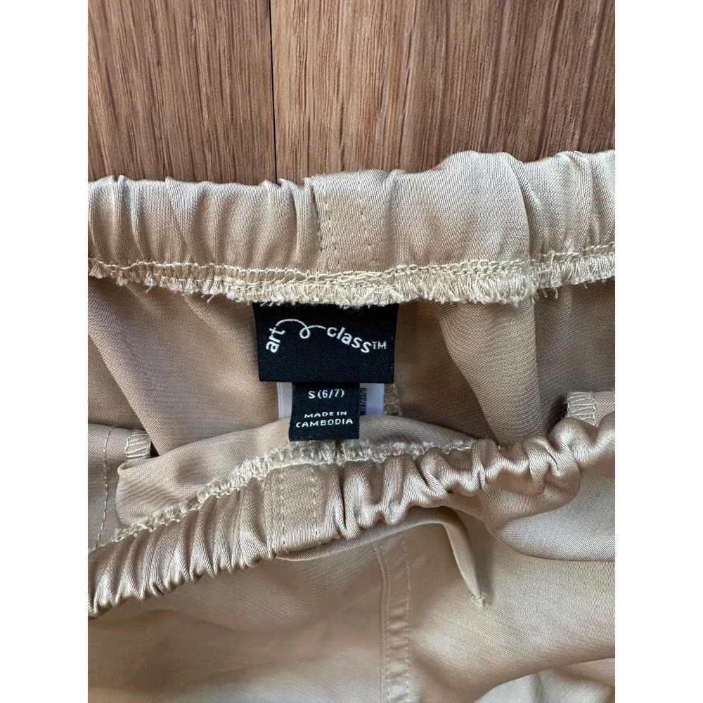 Art Class Girls‎ Champagne Gold Satin Wide Leg Drawstring Pants Size S 6/7